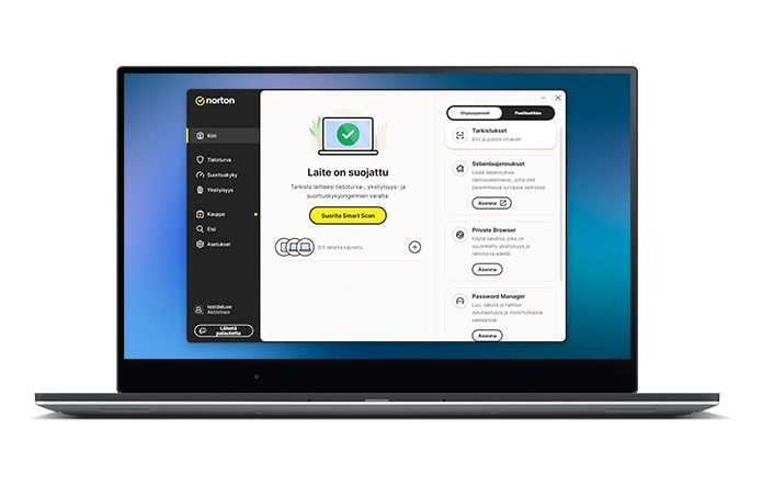 Kuva macbook oma norton laite on suojattu.