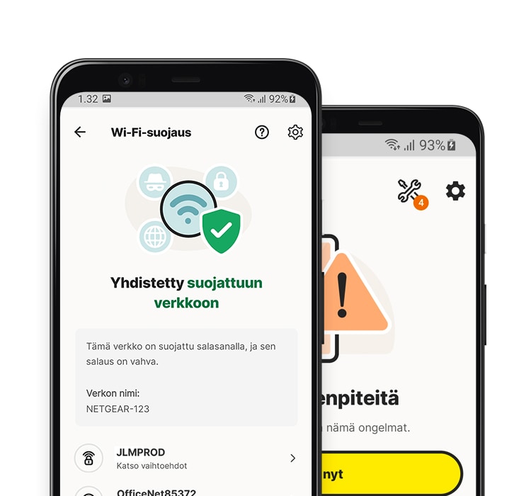 Wi-Fi-suojaussovellus tabletilla ja puhelimessa